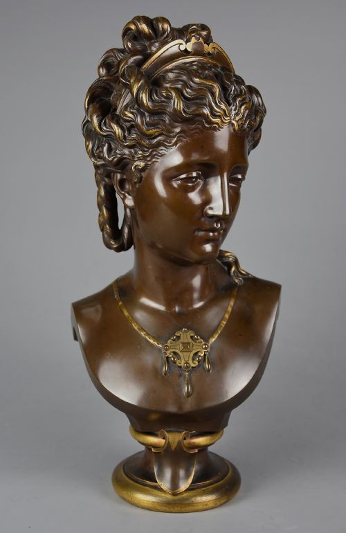 Late 19thc Fine Quality French Bronze Bust of a Female, Possibly of the Roman Goddess Diana, Signed E. Aizelin