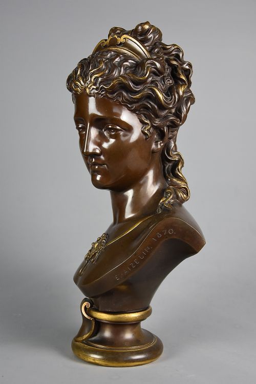 fig 3. Late 19thc fine quality French bronze bust of a female, possibly of the Roman goddess Diana, signed E. AIZELIN