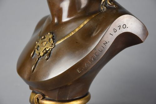 fig 4. Late 19thc fine quality French bronze bust of a female, possibly of the Roman goddess Diana, signed E. AIZELIN