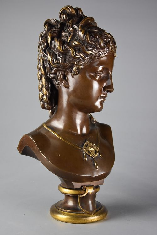 fig 5. Late 19thc fine quality French bronze bust of a female, possibly of the Roman goddess Diana, signed E. AIZELIN