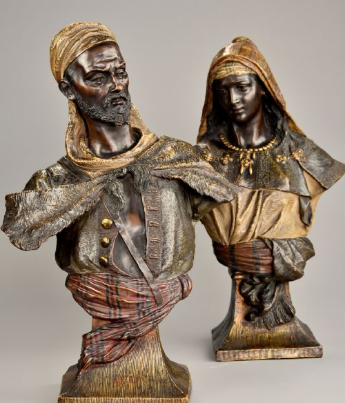 A Superb Pair of Late 19th Century Orientalist Polychrome Terracotta Busts by Friedrich Goldscheider