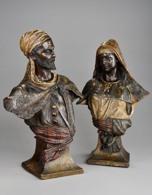 fig 1. A superb pair of late 19th century Orientalist polychrome terracotta busts by Friedrich Goldscheider