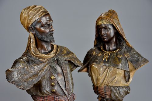 fig 2. A superb pair of late 19th century Orientalist polychrome terracotta busts by Friedrich Goldscheider