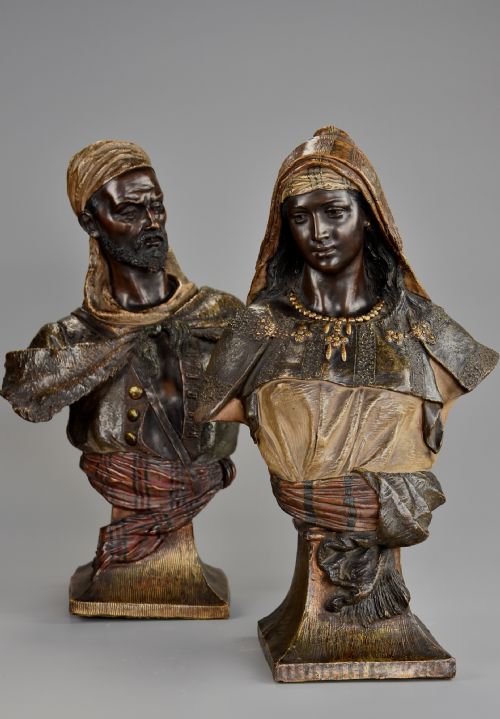 fig 3. A superb pair of late 19th century Orientalist polychrome terracotta busts by Friedrich Goldscheider