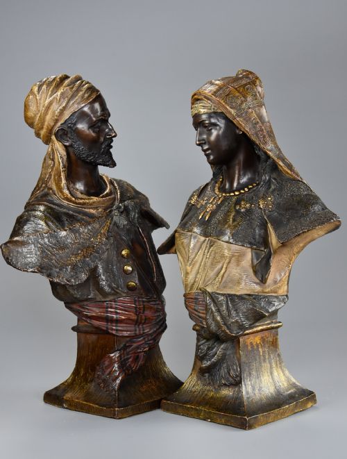 fig 4. A superb pair of late 19th century Orientalist polychrome terracotta busts by Friedrich Goldscheider