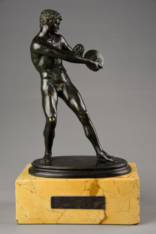 Late 19thc Fine Quality Italian Grand Tour Bronze Figure of a Discus Thrower on Siena Marble Base