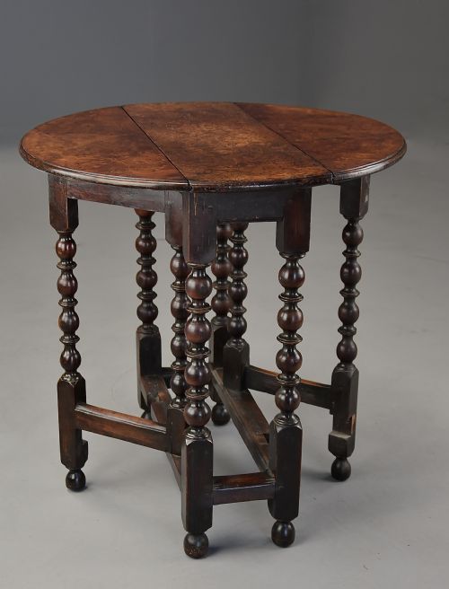 fig 1. Rare late 17thc yew wood gateleg table of small proportions and fine patina