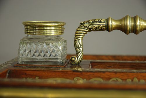 SUPERB QUALITY REGENCY ROSEWOOD AND INLAID BRASS DESK STAND OR INKSTAND - ADDITIONAL PHOTO 5