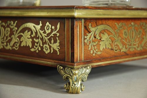 SUPERB QUALITY REGENCY ROSEWOOD AND INLAID BRASS DESK STAND OR INKSTAND - ADDITIONAL PHOTO 7