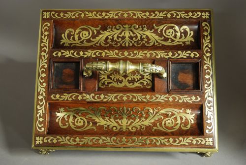 SUPERB QUALITY REGENCY ROSEWOOD AND INLAID BRASS DESK STAND OR INKSTAND - ADDITIONAL PHOTO 9