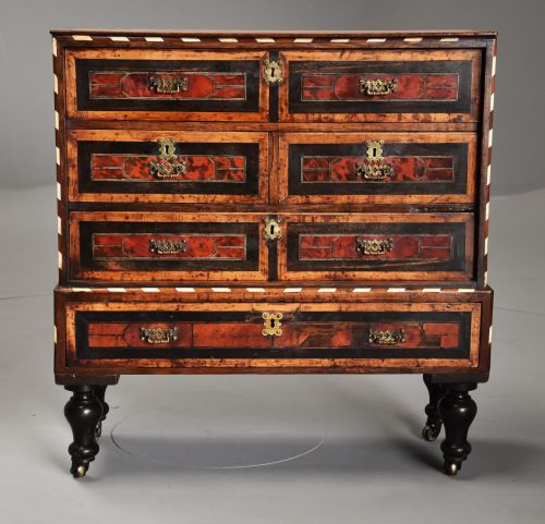 fig 1. Late 17th century Continental walnut & tortoiseshell collector’s chest of drawers