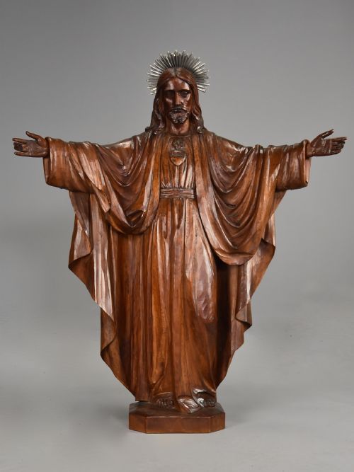 Large Finely Carved Limewood Figure of Christ the Redeemer, Signed L.f. Dapre B.o.w. 1947