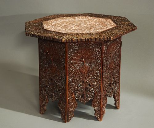 LATE 19TH CENTURY INDIAN HARDWOOD TABLE OF OCTAGONAL SHAPE WITH COPPER INSET TOP - ADDITIONAL PHOTO 1