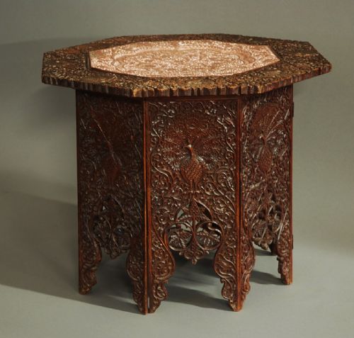 LATE 19TH CENTURY INDIAN HARDWOOD TABLE OF OCTAGONAL SHAPE WITH COPPER INSET TOP - ADDITIONAL PHOTO 2