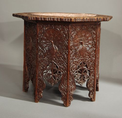 LATE 19TH CENTURY INDIAN HARDWOOD TABLE OF OCTAGONAL SHAPE WITH COPPER INSET TOP - ADDITIONAL PHOTO 4