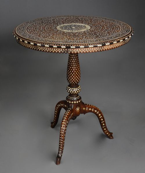 fig 2. Rare, superb quality late 19thc Anglo Indian Hoshiarpur circular hardwood inlaid occasional table