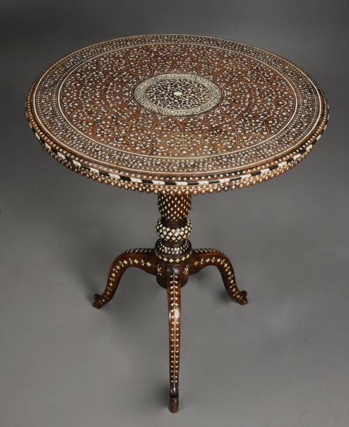 fig 3. Rare, superb quality late 19thc Anglo Indian Hoshiarpur circular hardwood inlaid occasional table