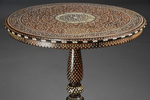 fig 4. Rare, superb quality late 19thc Anglo Indian Hoshiarpur circular hardwood inlaid occasional table