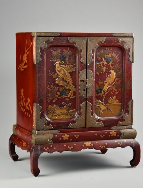 fig 1. Late 19th century Japanese Meiji red lacquered table cabinet