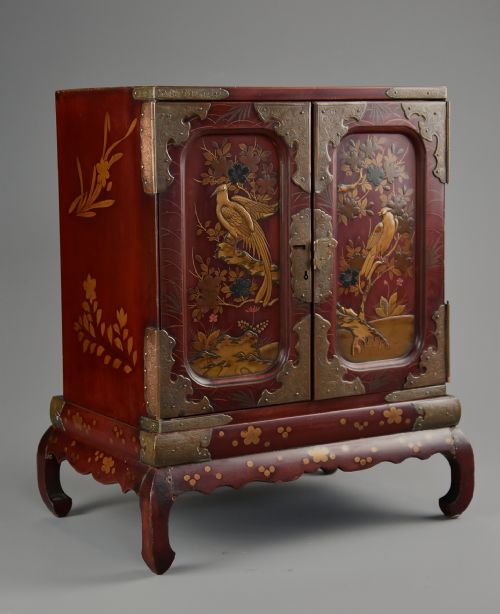 fig 2. Late 19th century Japanese Meiji red lacquered table cabinet