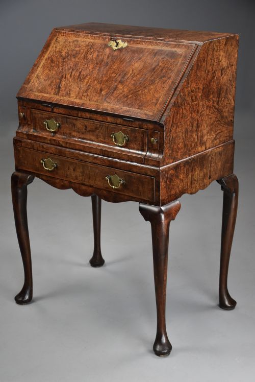 Extremely Rare George I Pollard Oak Bureau on Stand of Superb Patina and Small Proportions