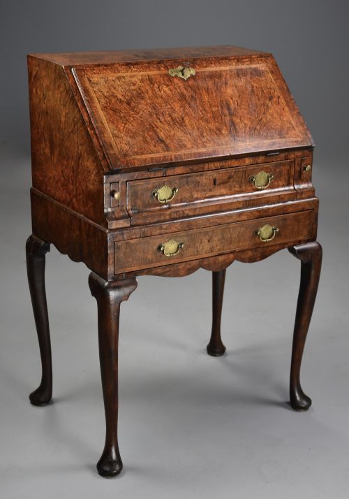 fig 2. Extremely rare George I pollard oak bureau on stand of superb patina and small proportions