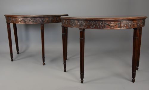 Superb Pair of Fine Quality Late 19th Century Mahogany Demi-lune Console Tables in the Adam Style
