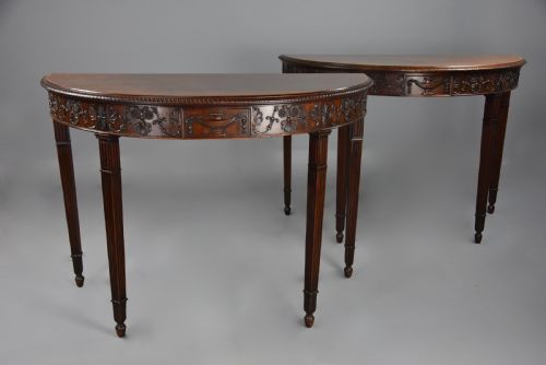 fig 2. Superb pair of fine quality late 19th century mahogany demi-lune console tables in the Adam style