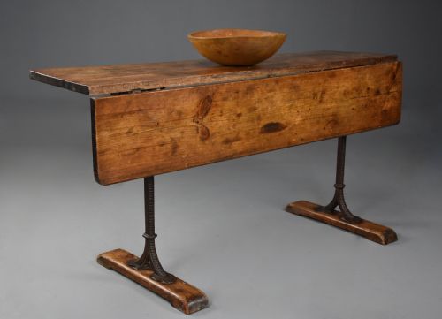 fig 2. Rare 19th century pine dropleaf table, from a narrowboat, in original condition with wonderful warm colour