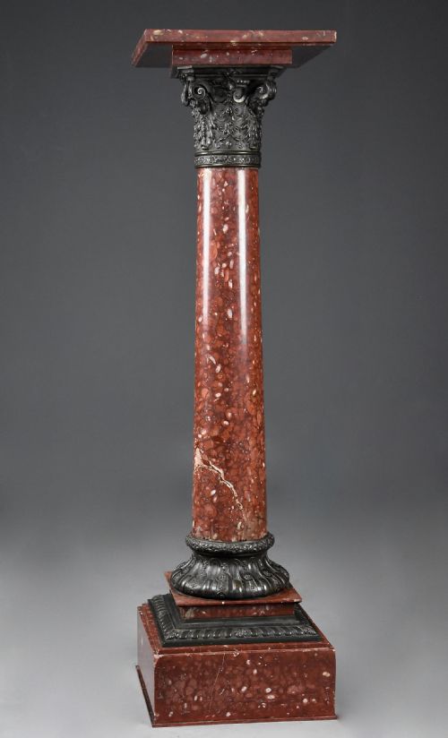 Late 19th Century French Rouge Marble and Bronze Classical Column