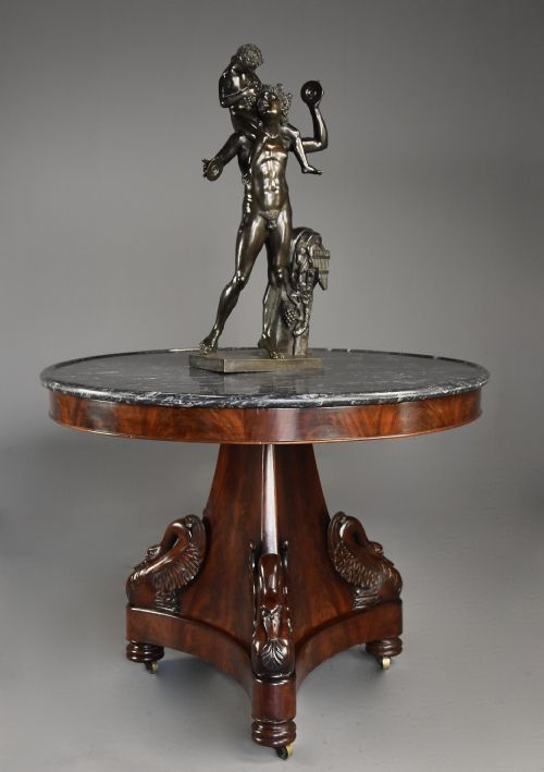 fig 1. Fine quality early 19th century French Empire mahogany gueridon table with carved swan decoration to base