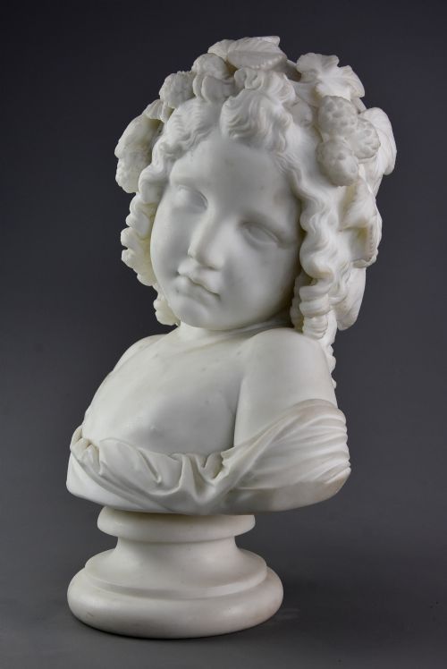 FINE QUALITY EARLY 19TH CENTURY CARRARA MARBLE BUST OF A YOUNG GIRL SIGNED HOUDON