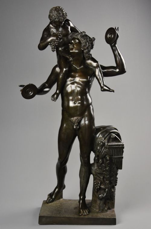 Large Fine Quality Late 19th Century Grand Tour Italian Bronze Group of a ‘Dancing Faun with the Infant Bacchus’