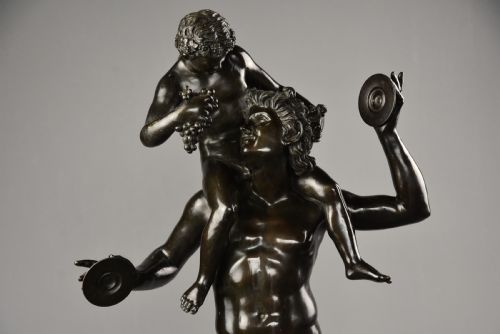 fig 1. Large fine quality late 19th century Grand Tour Italian bronze group of a ‘Dancing faun with the infant Bacchus’