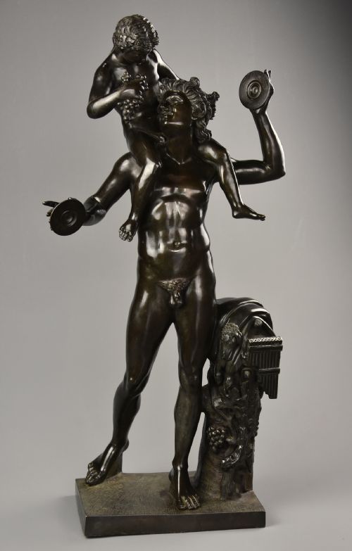 fig 2. Large fine quality late 19th century Grand Tour Italian bronze group of a ‘Dancing faun with the infant Bacchus’