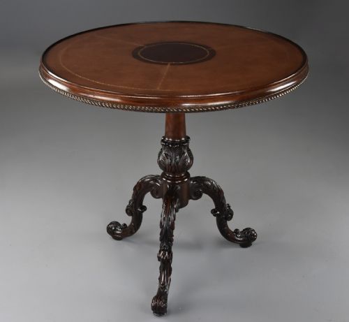 FINE QUALITY 18TH CENTURY ROCOCO STYLE MAHOGANY LEATHER TOP TRIPOD TABLE - ADDITIONAL PHOTO 1