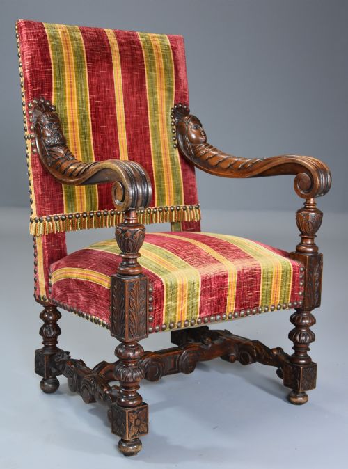 FINE IMPRESSIVE PAIR OF 19TH CENTURY FRENCH BAROQUE STYLE WALNUT OPEN ARMCHAIRS - ADDITIONAL PHOTO 4