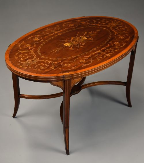 Fine Quality Edwardian Inlaid Mahogany Coffee Table of Oval Form