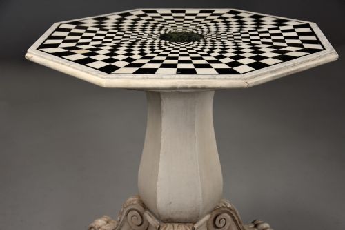 EARLY 20TH CENTURY HIGHLY DECORATIVE OCTAGONAL MARBLE TOP CENTRE TABLE WITH PAINTED BASE - ADDITIONAL PHOTO 8