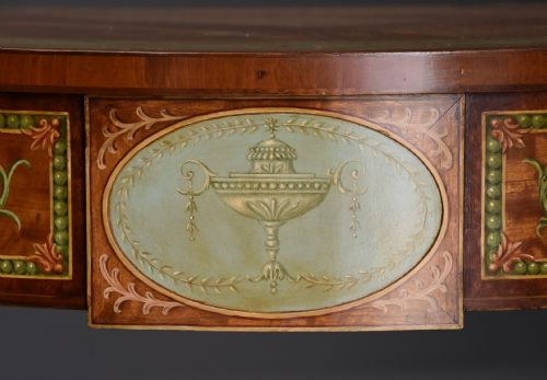 SUPERB PAIR OF SHERATON REVIVAL SATINWOOD PAINTED SERPENTINE SHAPED CONSOLE TABLES - ADDITIONAL PHOTO 6