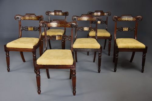 fig 1. Fine quality set of six 19th century Regency rosewood dining chairs with brass inlaid decoration