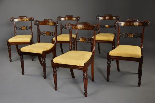 fig 2. Fine quality set of six 19th century Regency rosewood dining chairs with brass inlaid decoration