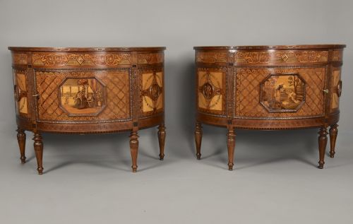 STUNNING PAIR OF EARLY 20TH CENTURY ITALIAN EXHIBITION QUALITY DEMILUNE SIDE CABINETS IN THE NEOCLASSICAL STYLE BY PIETRO FERRARIO - ADDITIONAL PHOTO 1