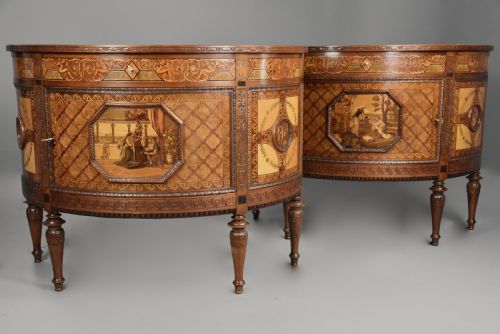 STUNNING PAIR OF EARLY 20TH CENTURY ITALIAN EXHIBITION QUALITY DEMILUNE SIDE CABINETS IN THE NEOCLASSICAL STYLE BY PIETRO FERRARIO - ADDITIONAL PHOTO 2