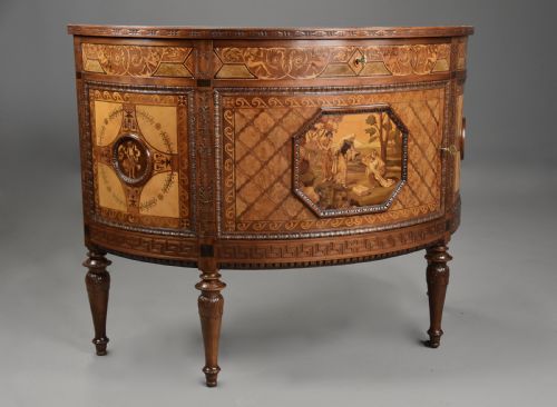 STUNNING PAIR OF EARLY 20TH CENTURY ITALIAN EXHIBITION QUALITY DEMILUNE SIDE CABINETS IN THE NEOCLASSICAL STYLE BY PIETRO FERRARIO - ADDITIONAL PHOTO 6