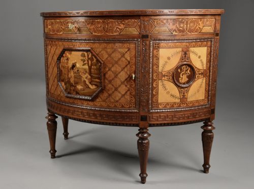 STUNNING PAIR OF EARLY 20TH CENTURY ITALIAN EXHIBITION QUALITY DEMILUNE SIDE CABINETS IN THE NEOCLASSICAL STYLE BY PIETRO FERRARIO - ADDITIONAL PHOTO 8