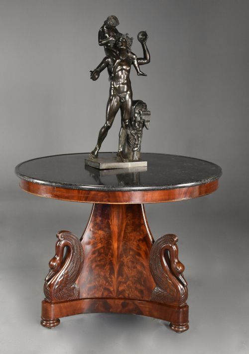 fig 1. Fine quality early 19th century French Empire mahogany gueridon table with carved swan decoration