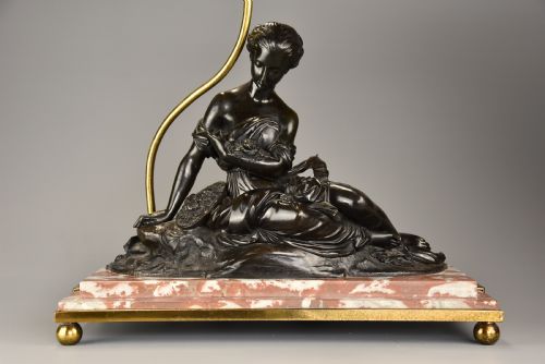 fig 1. Early 20th century fine quality French bronze & marble table lamp of a Classical female