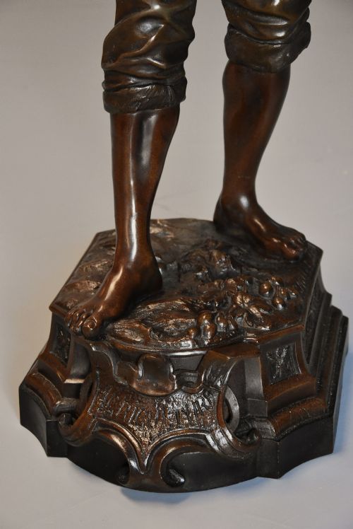LARGE LATE 19TH CENTURY FRENCH BRONZED SPELTER FIGURE OF A FARM LABOURER SIGNED FMILLIOT - ADDITIONAL PHOTO 6