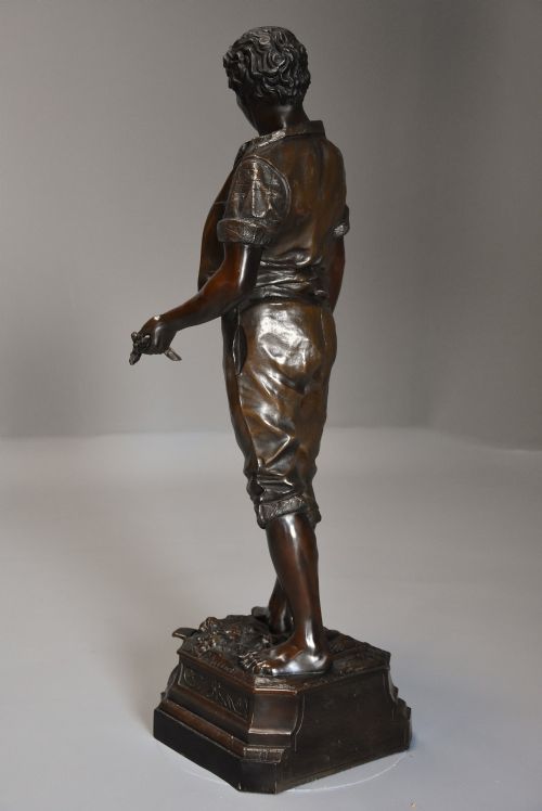 LARGE LATE 19TH CENTURY FRENCH BRONZED SPELTER FIGURE OF A FARM LABOURER SIGNED FMILLIOT - ADDITIONAL PHOTO 8